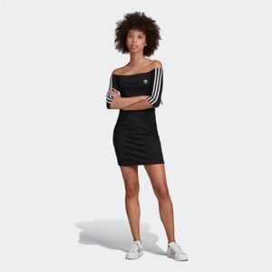 ADIDAS ORIGINAL ICONIC Off The Shoulder Dress In Black